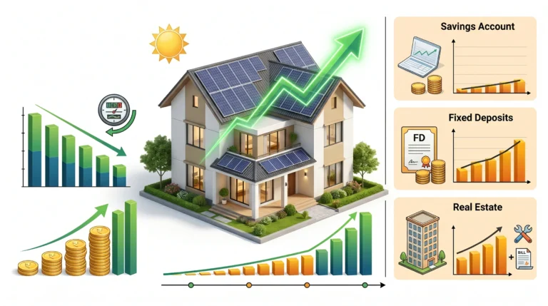 Solar ROI calculation showing investment cost compared to electricity bill savings
