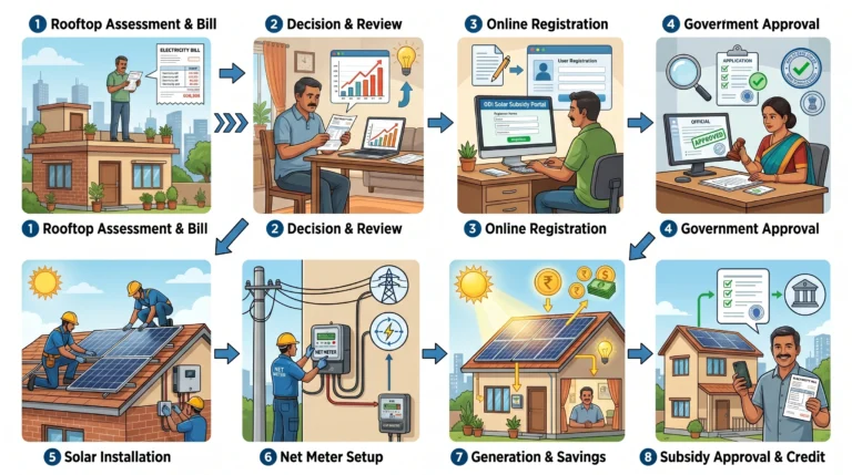 Step-by-step PM Surya Ghar Solar Subsidy application process for rooftop solar installation