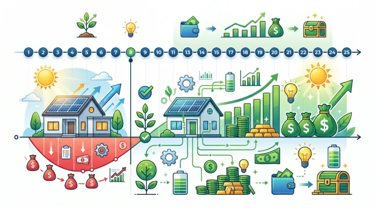 Solar payback timeline showing rooftop solar investment recovering installation costs over time