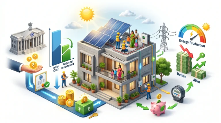 PM Surya Ghar solar subsidy amount illustration showing financial assistance for rooftop solar installation